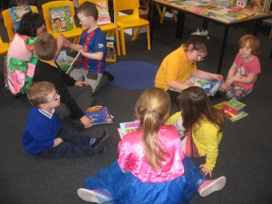 We enjoyed reading stories to the nursery children.